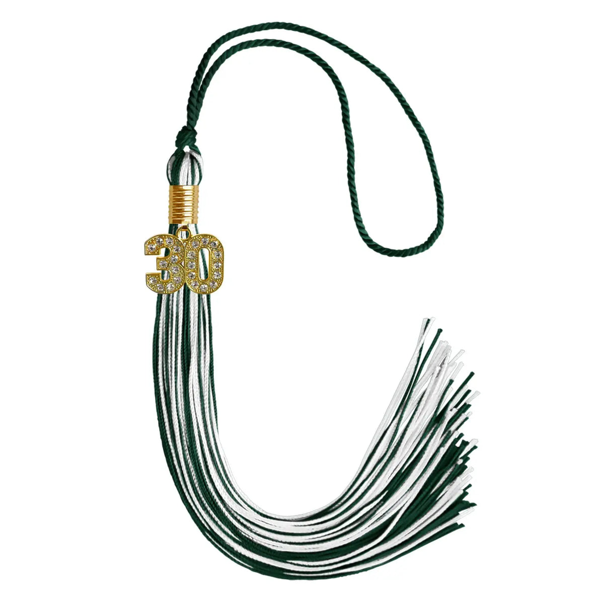 Hunter Green/White Mixed Color Graduation Tassel with Gold Bling Charm by Endea Graduation