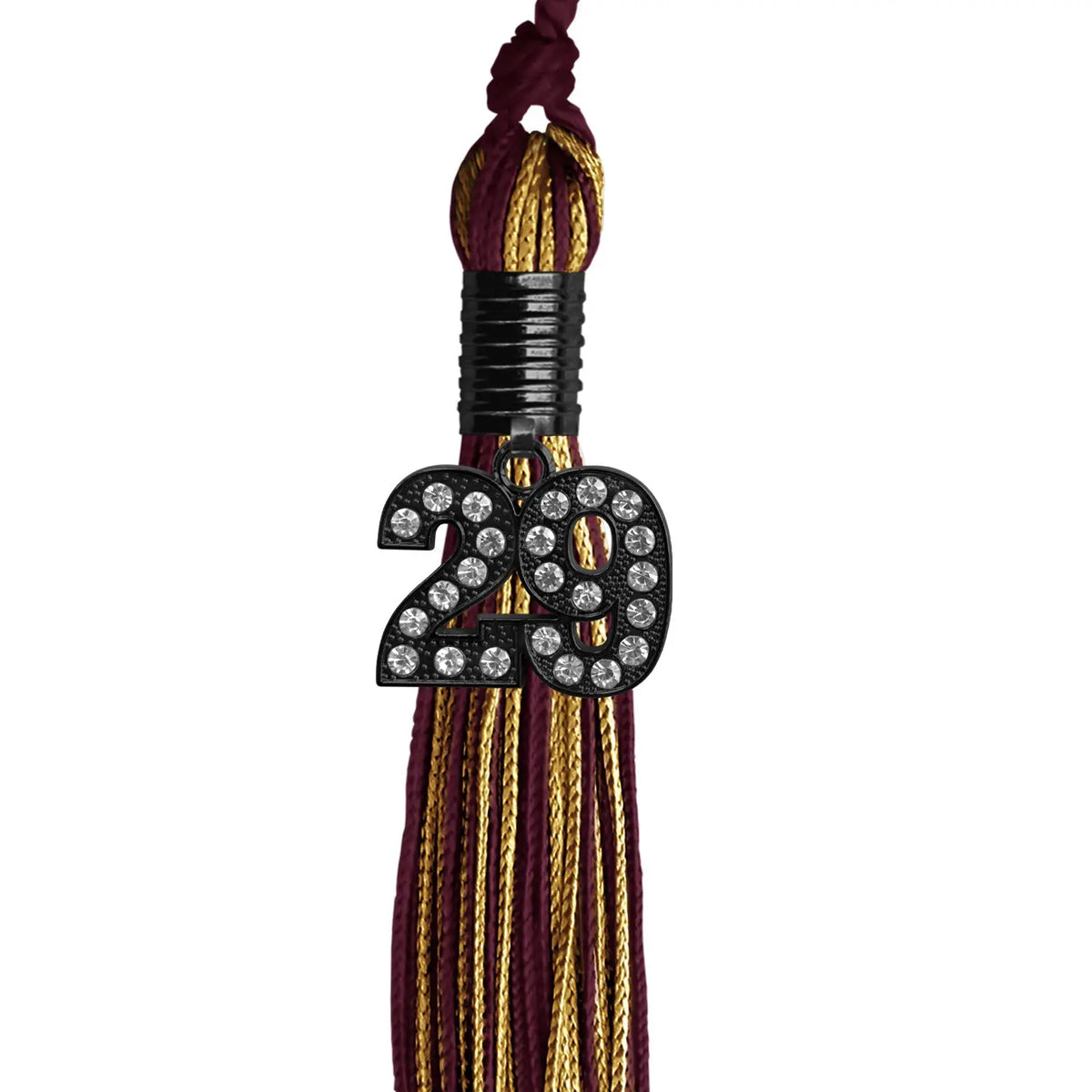 Maroon/Antique Gold Mixed Color Graduation Tassel with Black Bling Charm by Endea Graduation