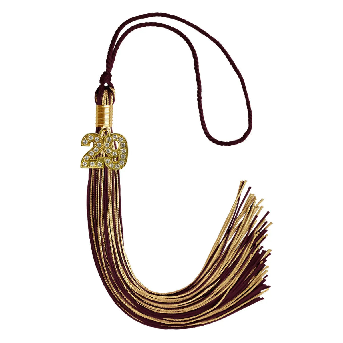Maroon/Antique Gold Mixed Color Graduation Tassel with Gold Bling Charm by Endea Graduation