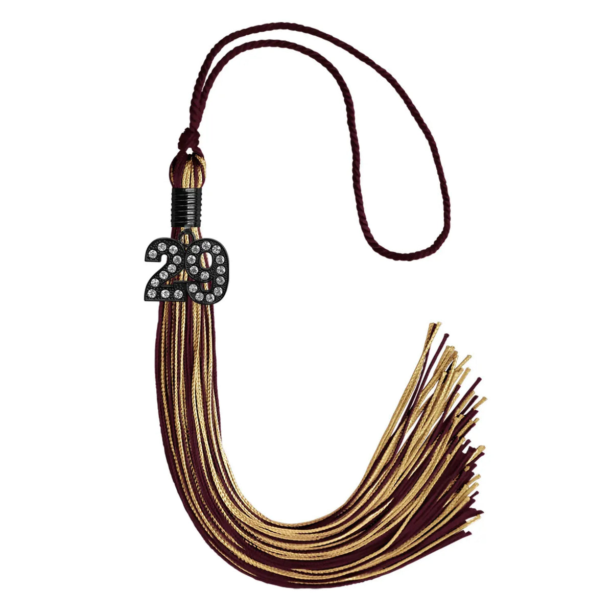 Maroon/Antique Gold Mixed Color Graduation Tassel with Black Bling Charm by Endea Graduation