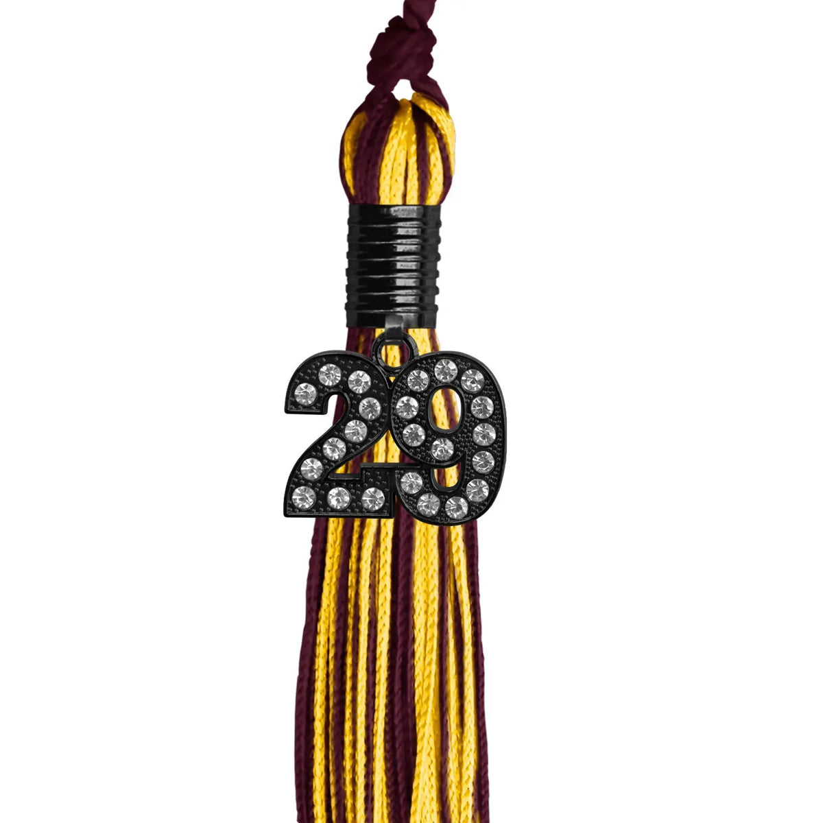 Maroon/Gold Mixed Color Graduation Tassel with Black Bling Charm by Endea Graduation