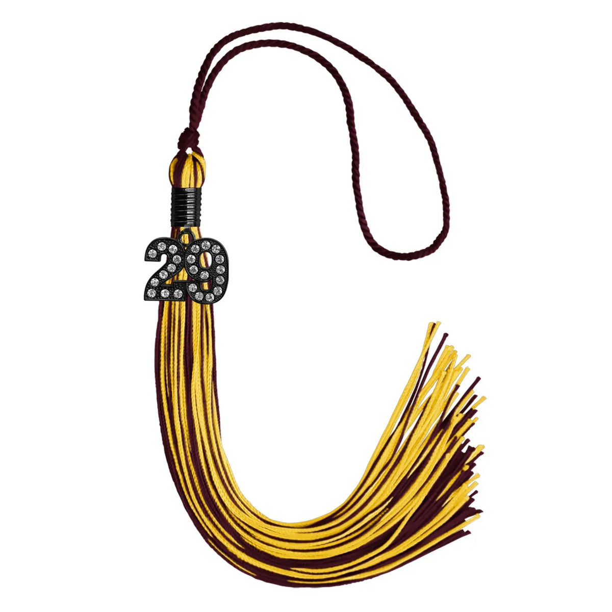 Maroon/Gold Mixed Color Graduation Tassel with Black Bling Charm by Endea Graduation