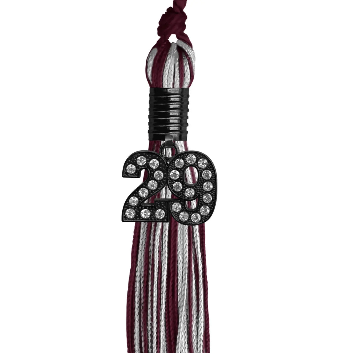 Maroon/Silver Mixed Color Graduation Tassel with Black Bling Charm by Endea Graduation