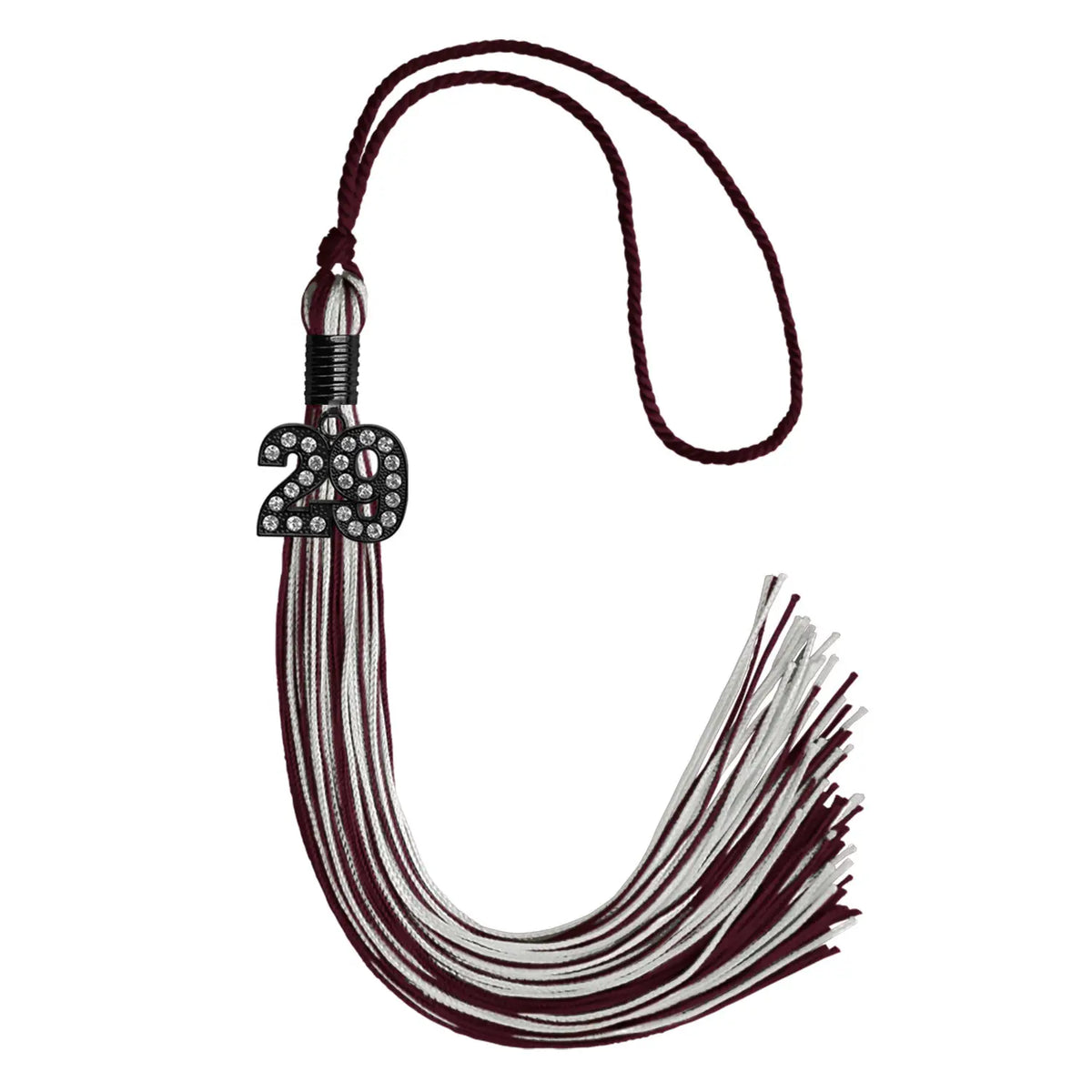 Maroon/Silver Mixed Color Graduation Tassel with Black Bling Charm by Endea Graduation