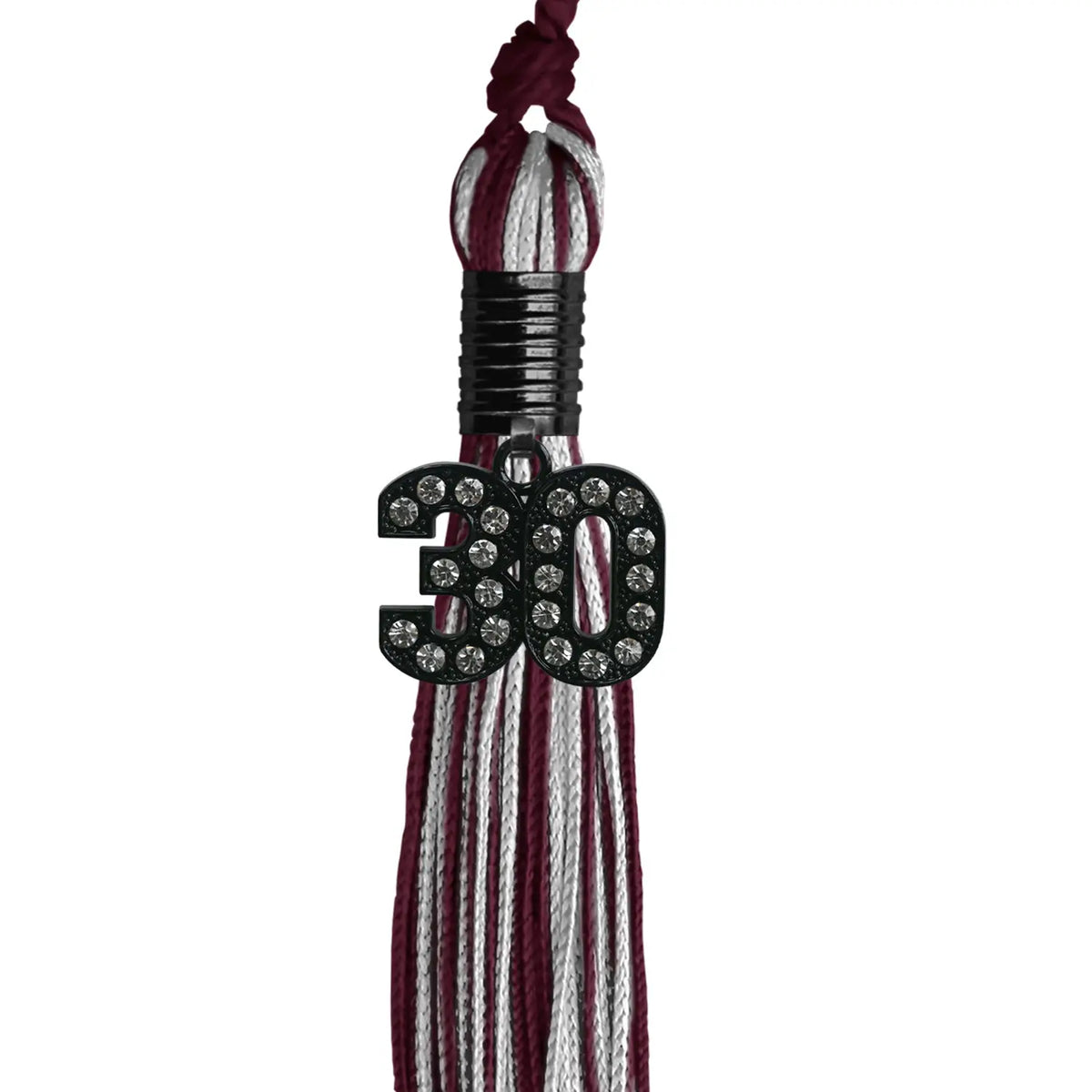 Maroon/Silver Mixed Color Graduation Tassel with Black Bling Charm by Endea Graduation