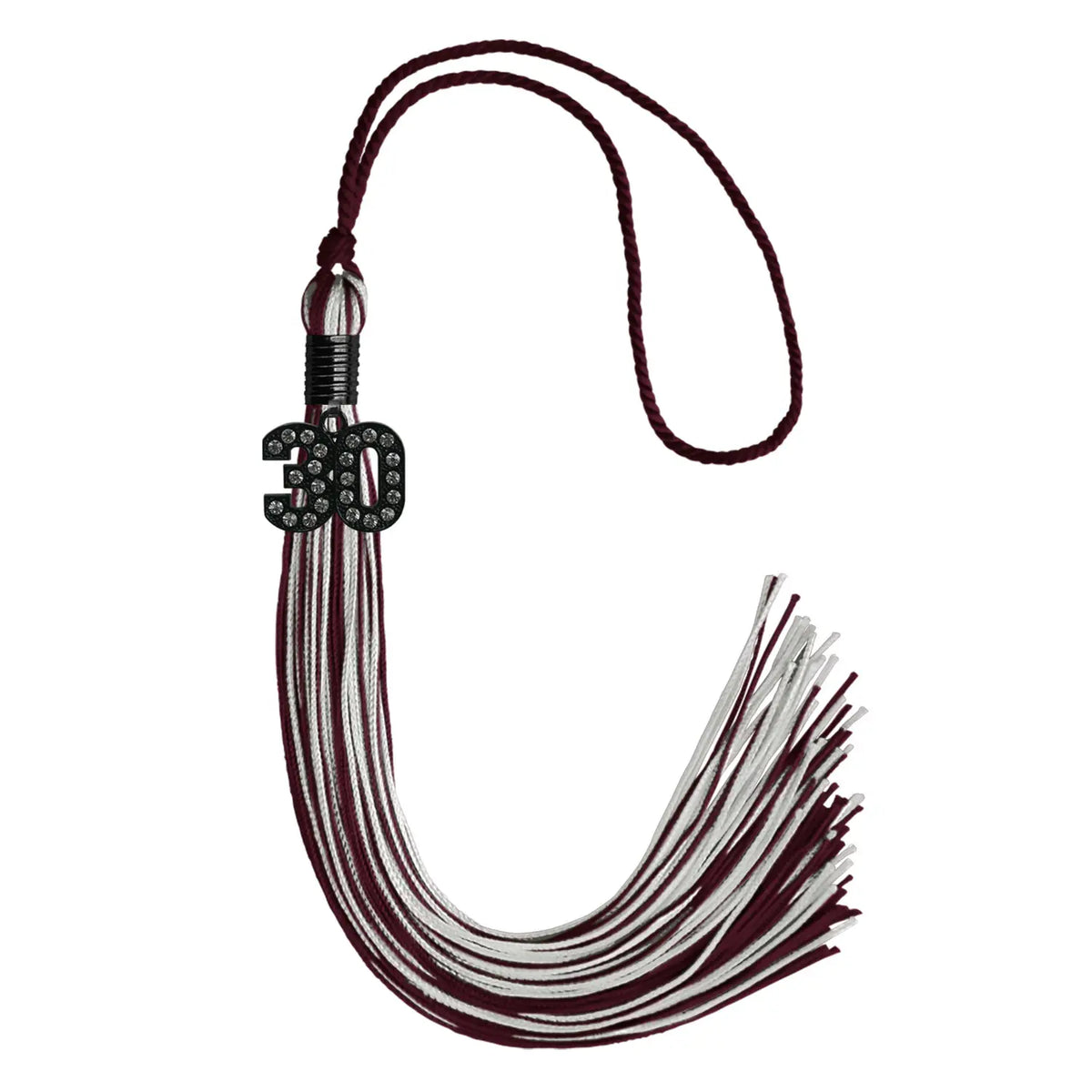 Maroon/Silver Mixed Color Graduation Tassel with Black Bling Charm by Endea Graduation