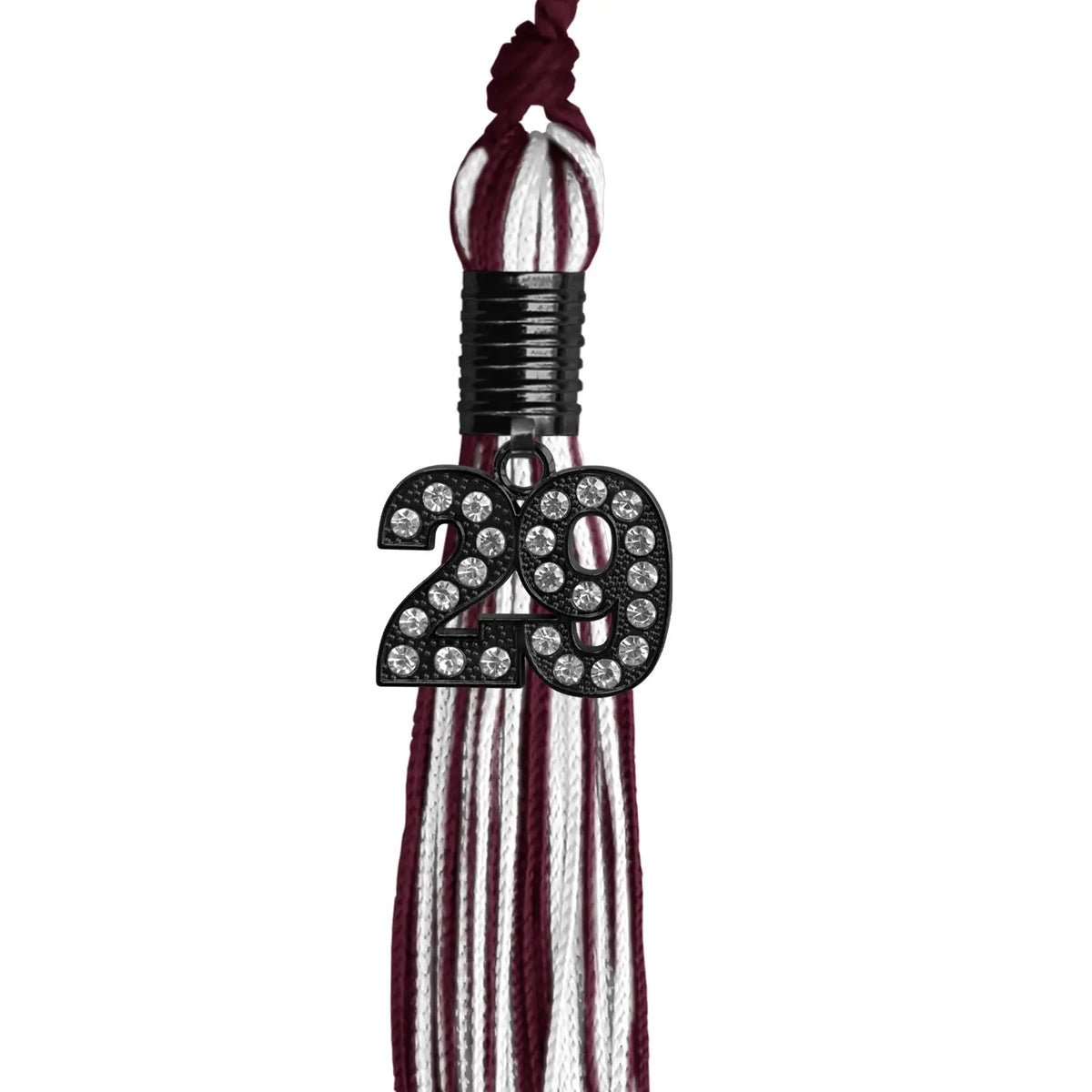 Maroon/White Mixed Color Graduation Tassel with Black Bling Charm by Endea Graduation