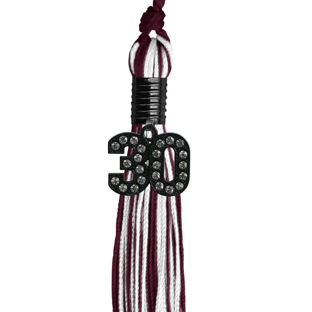 Maroon/White Mixed Color Graduation Tassel with Black Bling Charm by Endea Graduation
