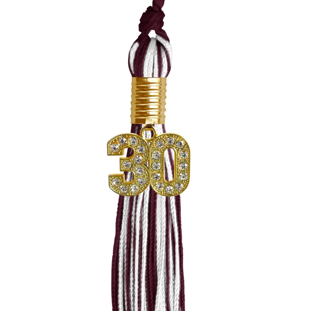 Maroon/White Mixed Color Graduation Tassel with Gold Bling Charm by Endea Graduation