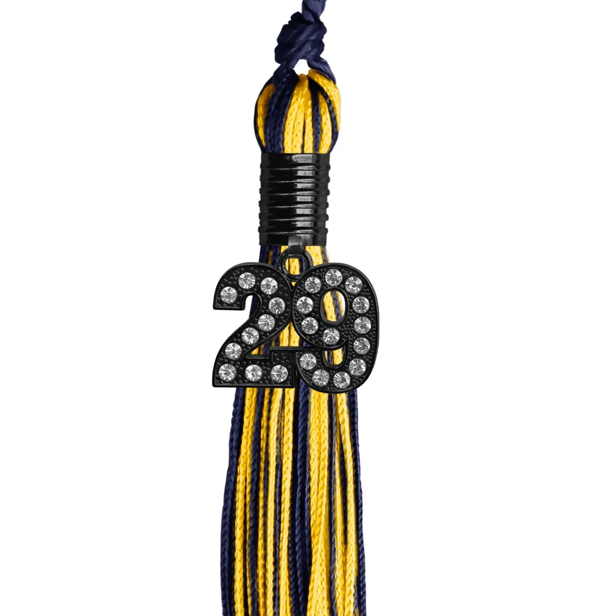 Navy Blue/Gold Mixed Color Graduation Tassel with Black Bling Charm by Endea Graduation