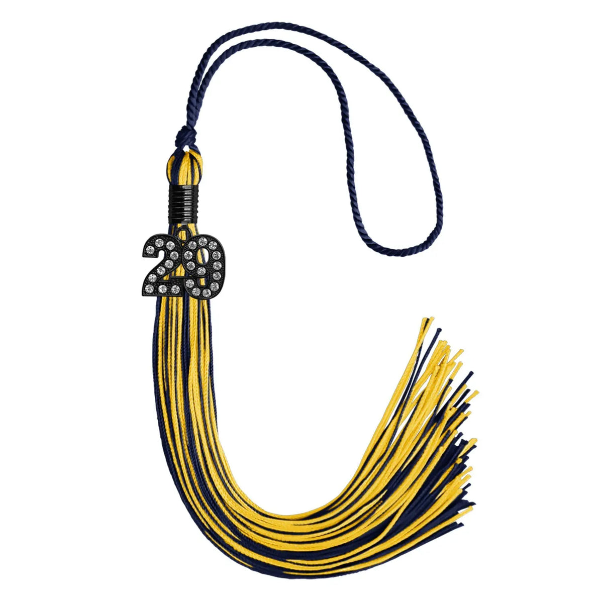 Navy Blue/Gold Mixed Color Graduation Tassel with Black Bling Charm by Endea Graduation