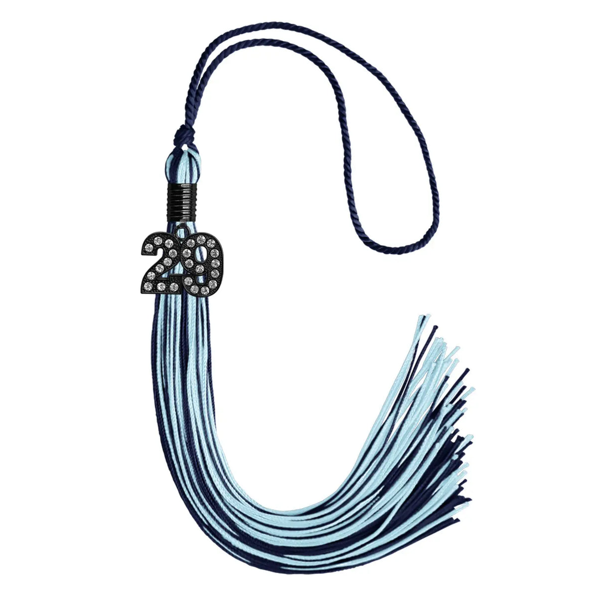 Navy Blue/Light Blue Mixed Color Graduation Tassel with Black Bling Charm by Endea Graduation