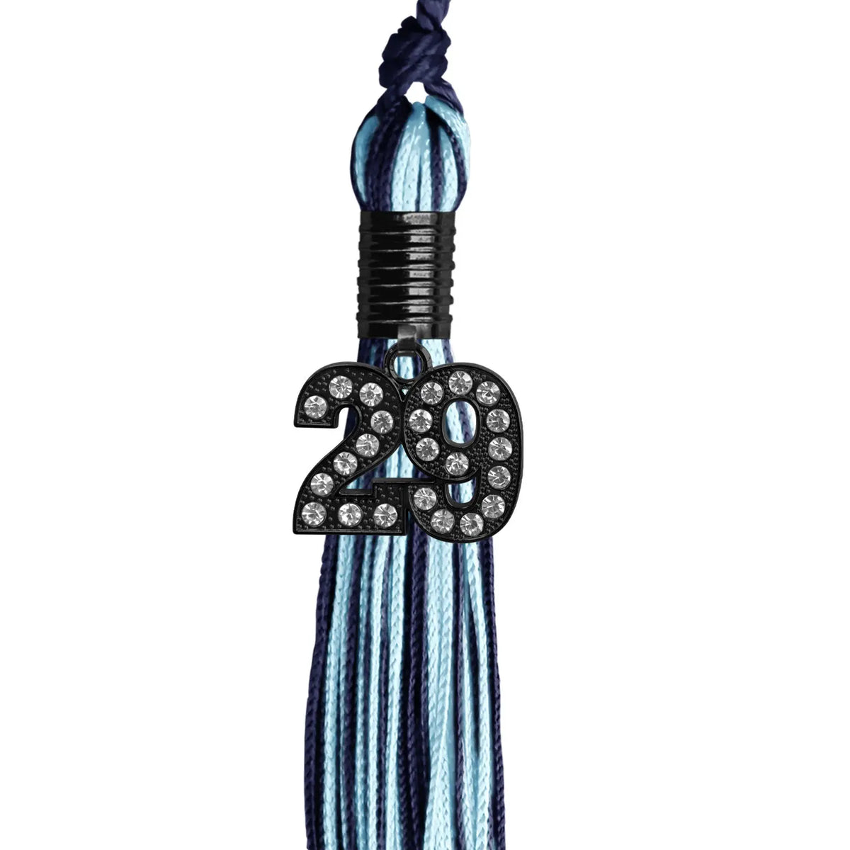 Navy Blue/Light Blue Mixed Color Graduation Tassel with Black Bling Charm by Endea Graduation