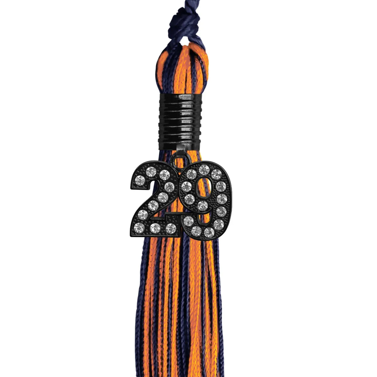 Navy Blue/Orange Mixed Color Graduation Tassel with Black Bling Charm by Endea Graduation