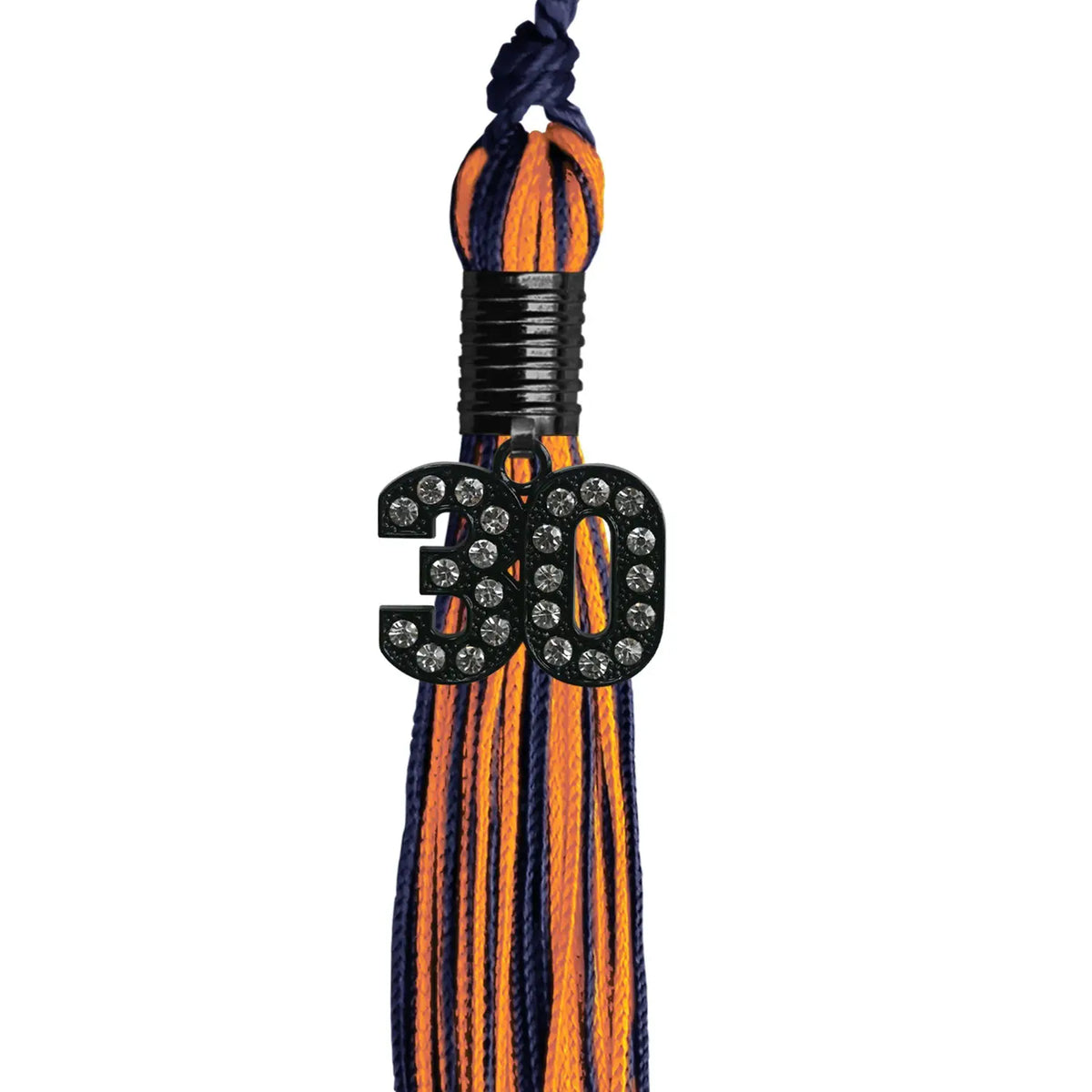 Navy Blue/Orange Mixed Color Graduation Tassel with Black Bling Charm by Endea Graduation