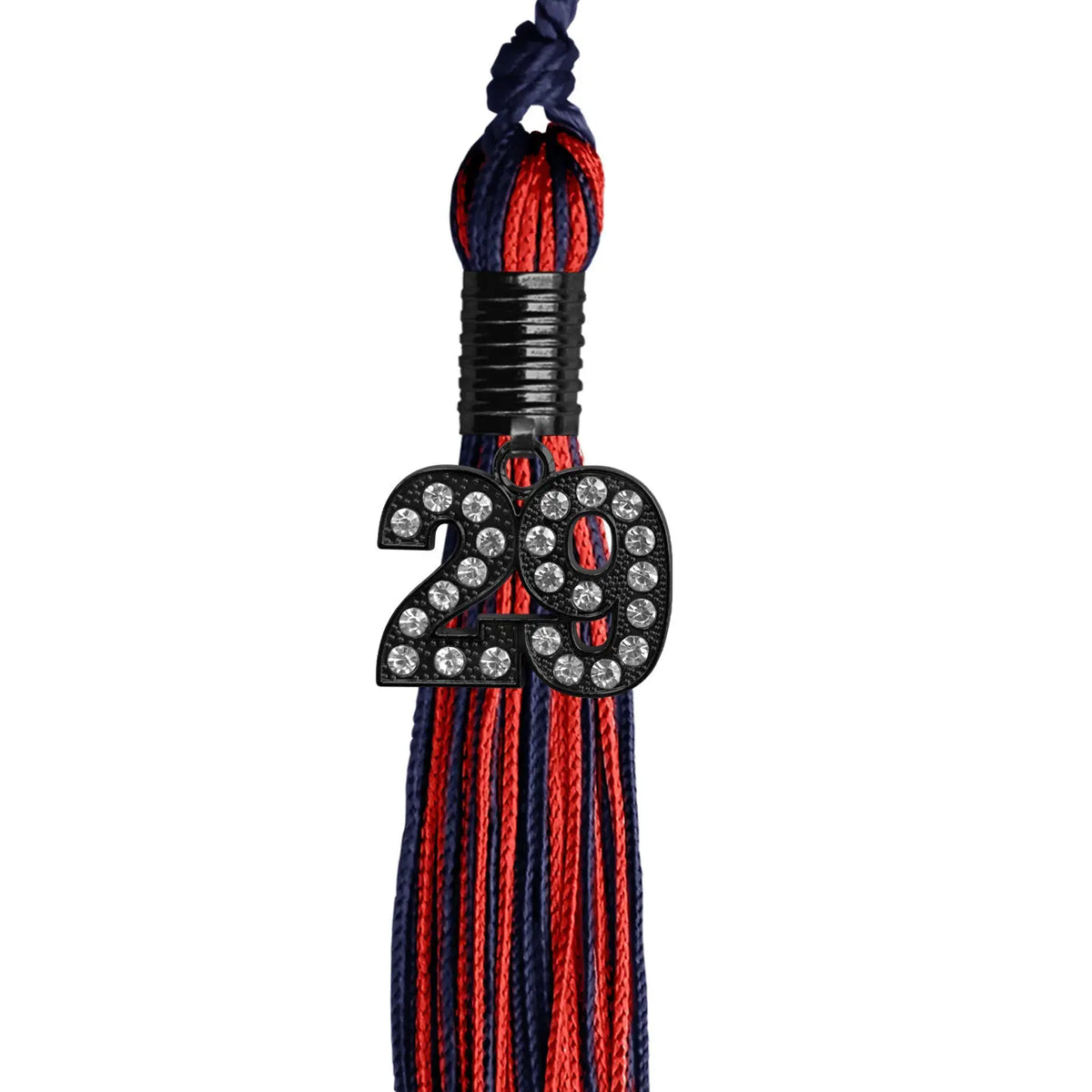 Navy Blue/Red Mixed Color Graduation Tassel with Black Bling Charm by Endea Graduation