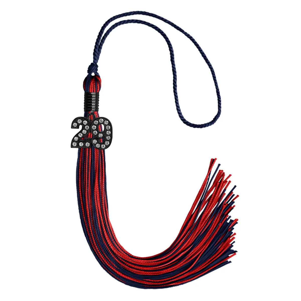 Navy Blue/Red Mixed Color Graduation Tassel with Black Bling Charm by Endea Graduation