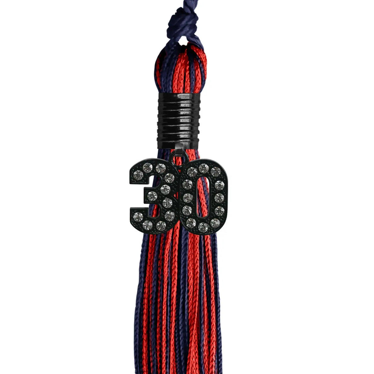 Navy Blue/Red Mixed Color Graduation Tassel with Black Bling Charm by Endea Graduation
