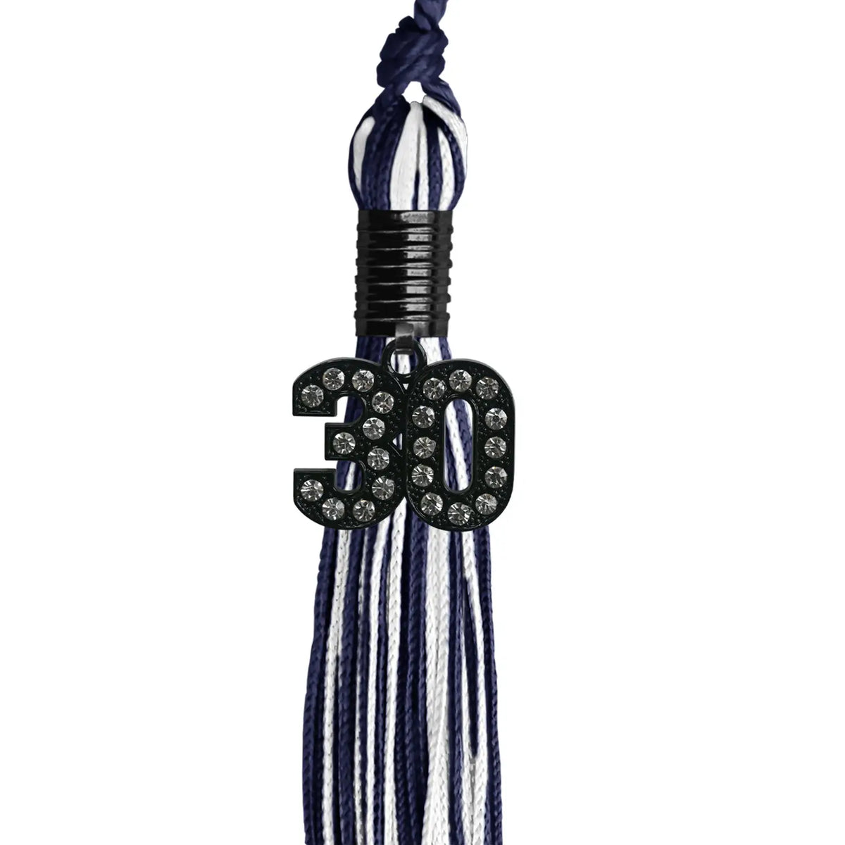 Navy Blue/White Mixed Color Graduation Tassel with Black Bling Charm by Endea Graduation