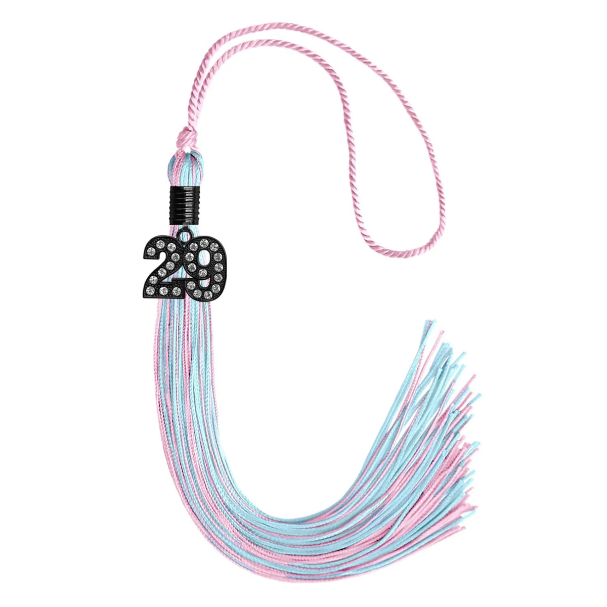 Pink/Light Blue Mixed Color Graduation Tassel with Black Bling Charm by Endea Graduation