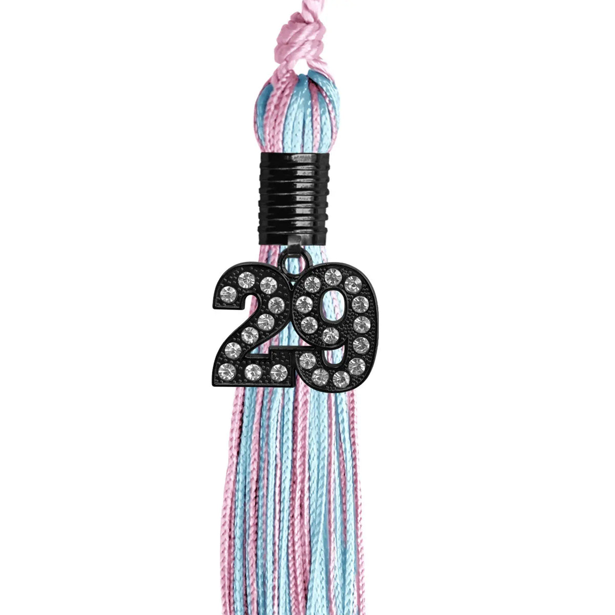 Pink/Light Blue Mixed Color Graduation Tassel with Black Bling Charm by Endea Graduation