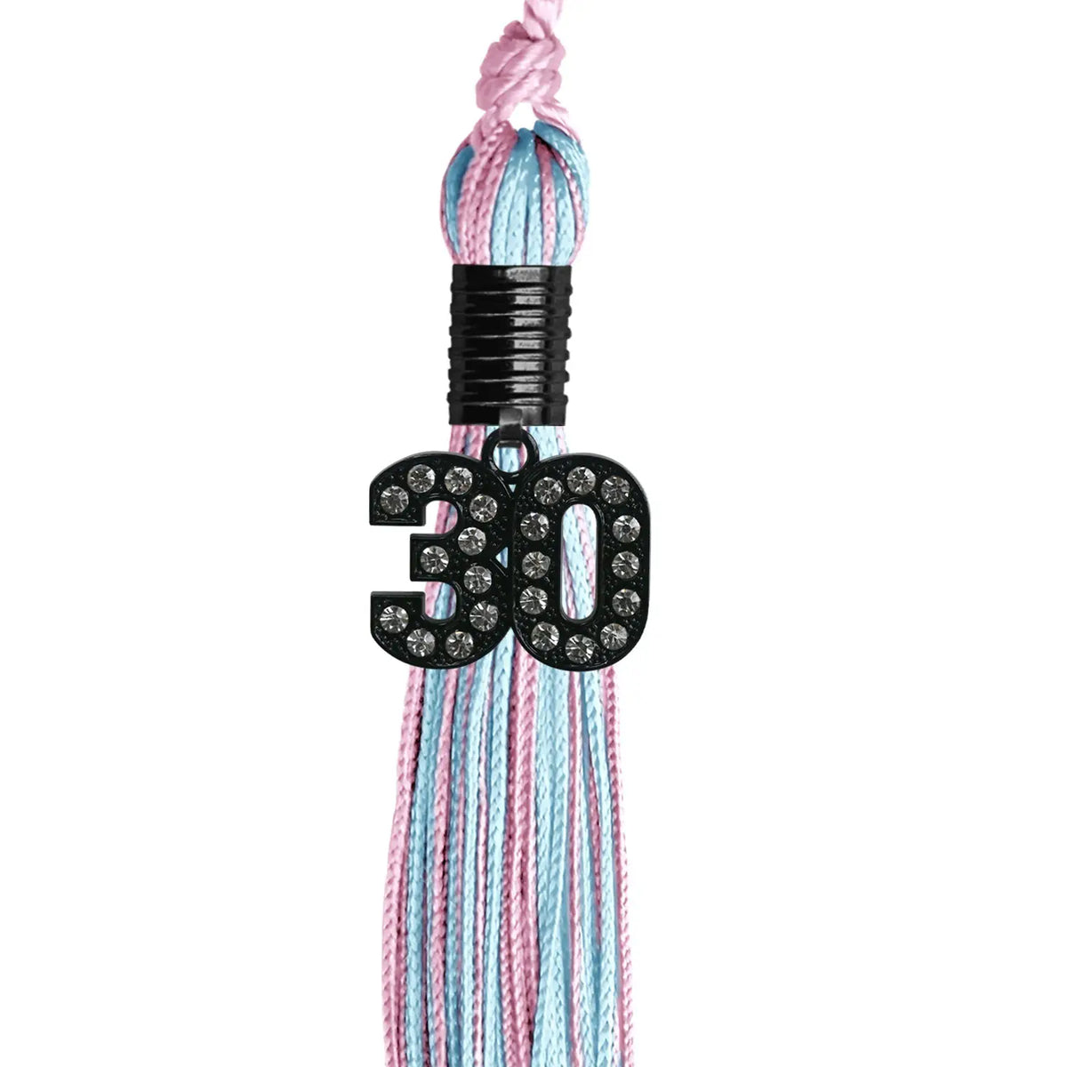 Pink/Light Blue Mixed Color Graduation Tassel with Black Bling Charm by Endea Graduation