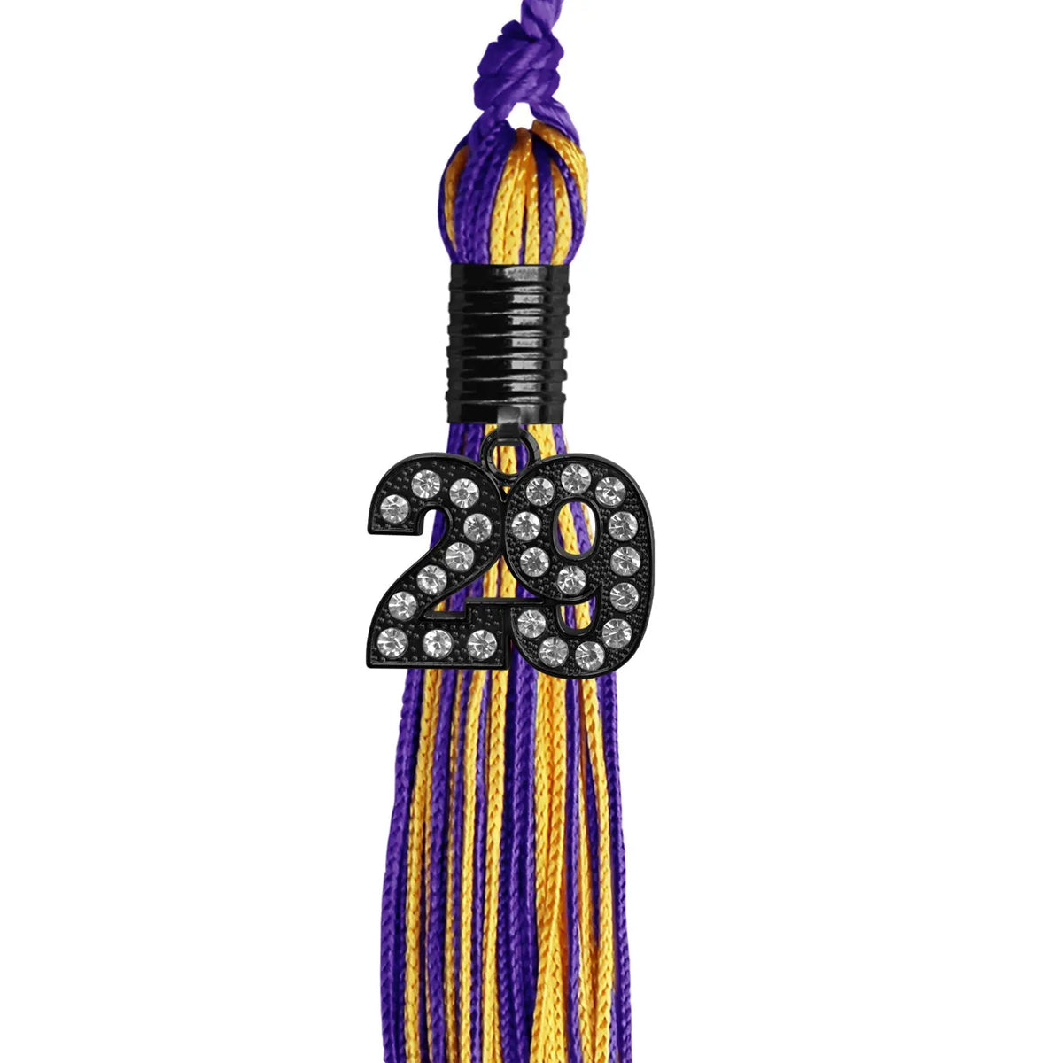 Purple/Gold Mixed Color Graduation Tassel with Black Bling Charm by Endea Graduation