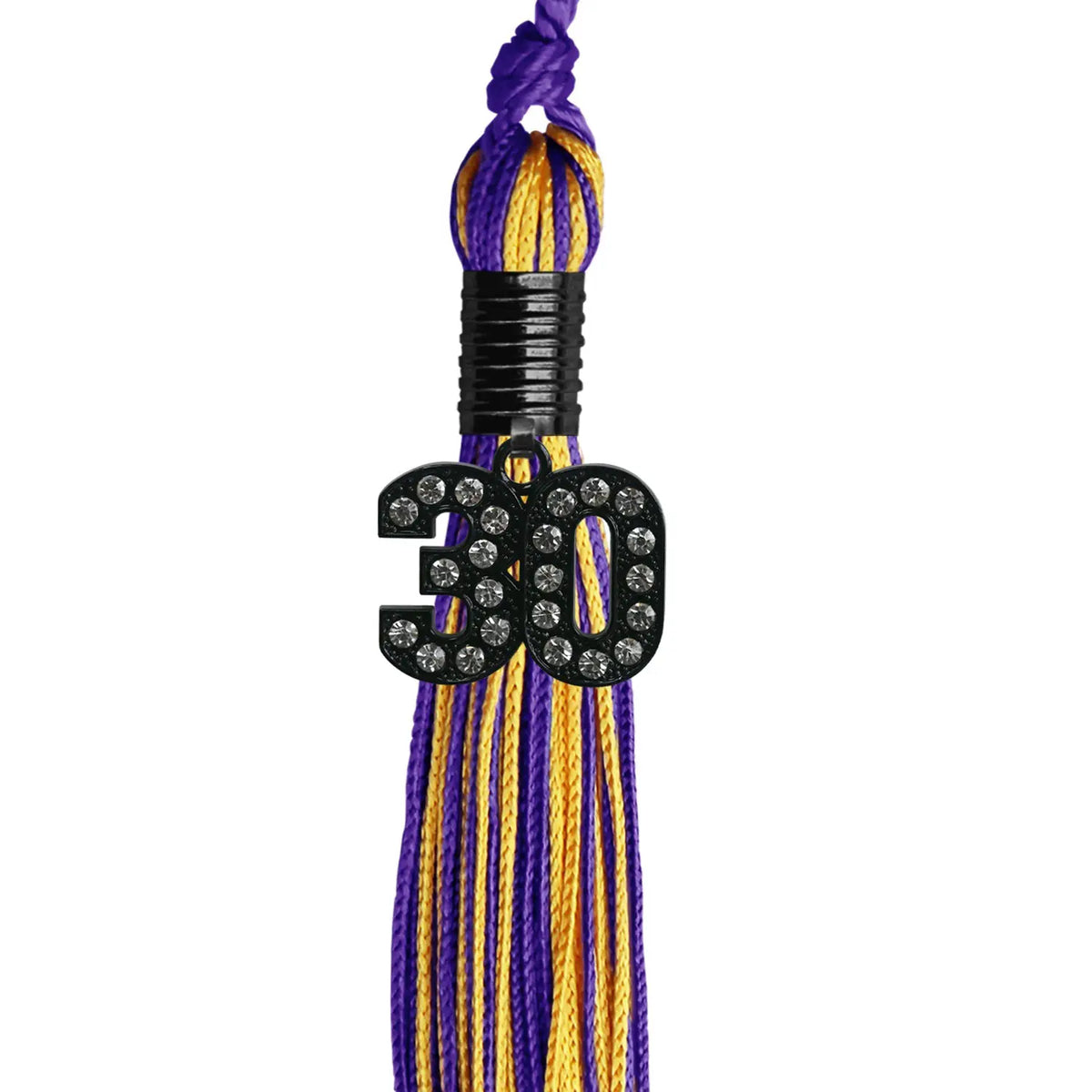 Purple/Gold Mixed Color Graduation Tassel with Black Bling Charm by Endea Graduation