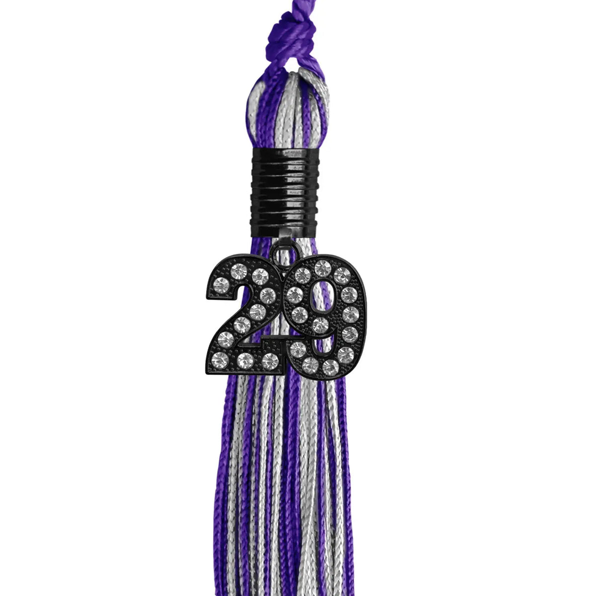 Purple/Silver Mixed Color Graduation Tassel with Black Bling Charm by Endea Graduation