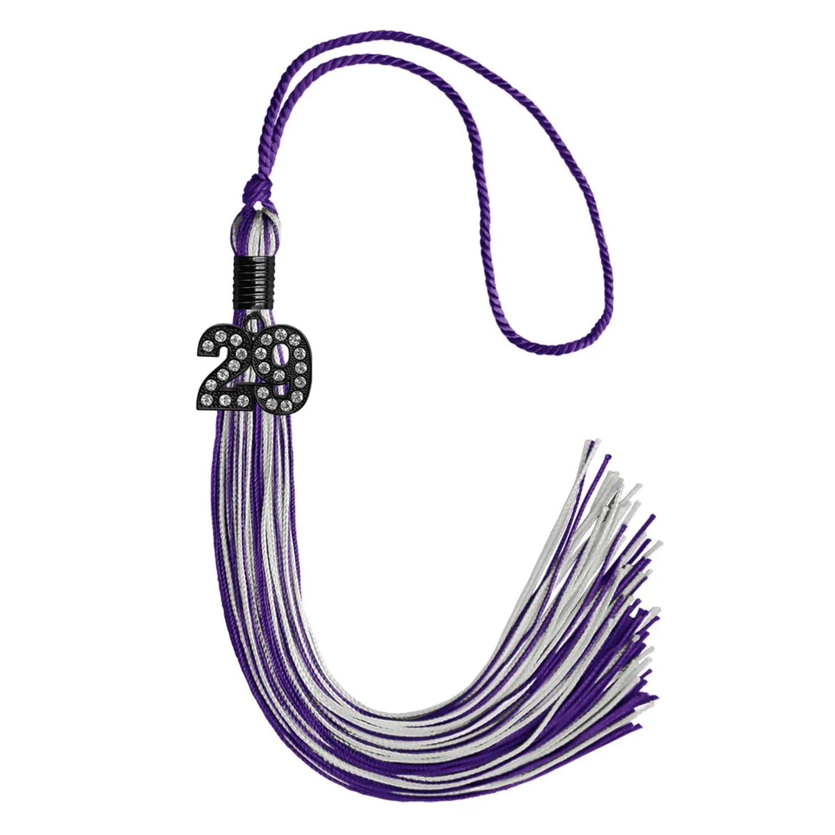 Purple/Silver Mixed Color Graduation Tassel with Black Bling Charm by Endea Graduation
