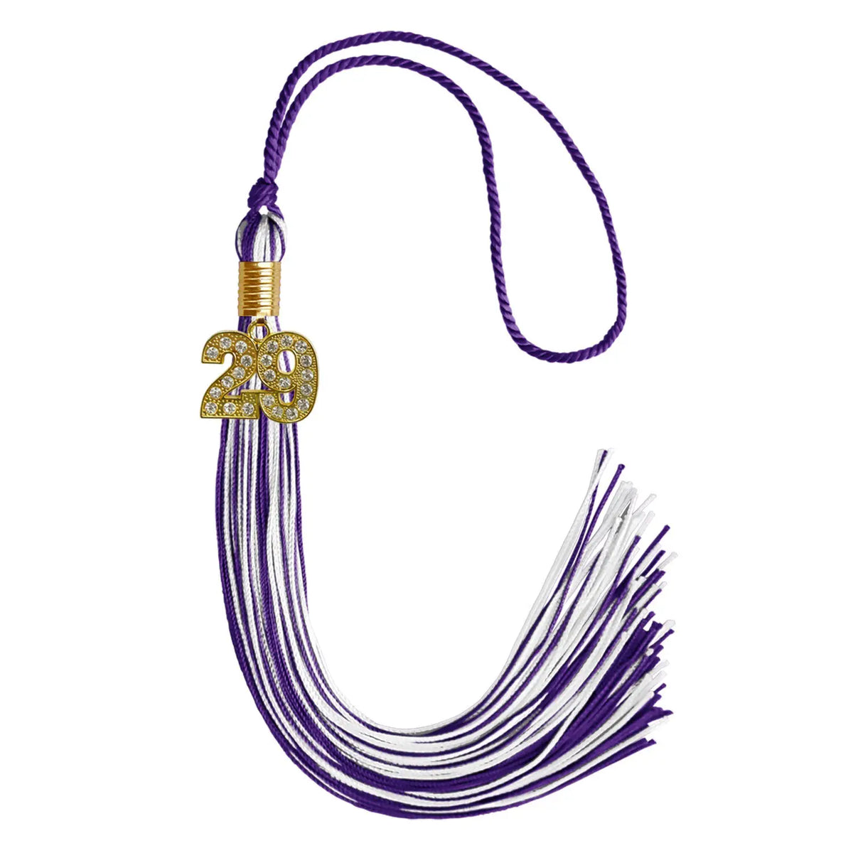 Purple/White Mixed Color Graduation Tassel with Gold Bling Charm by Endea Graduation