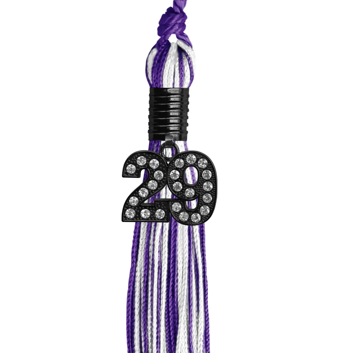 Purple/White Mixed Color Graduation Tassel with Black Bling Charm by Endea Graduation