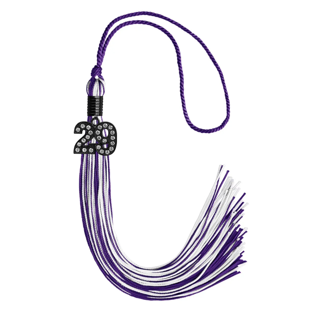 Purple/White Mixed Color Graduation Tassel with Black Bling Charm by Endea Graduation