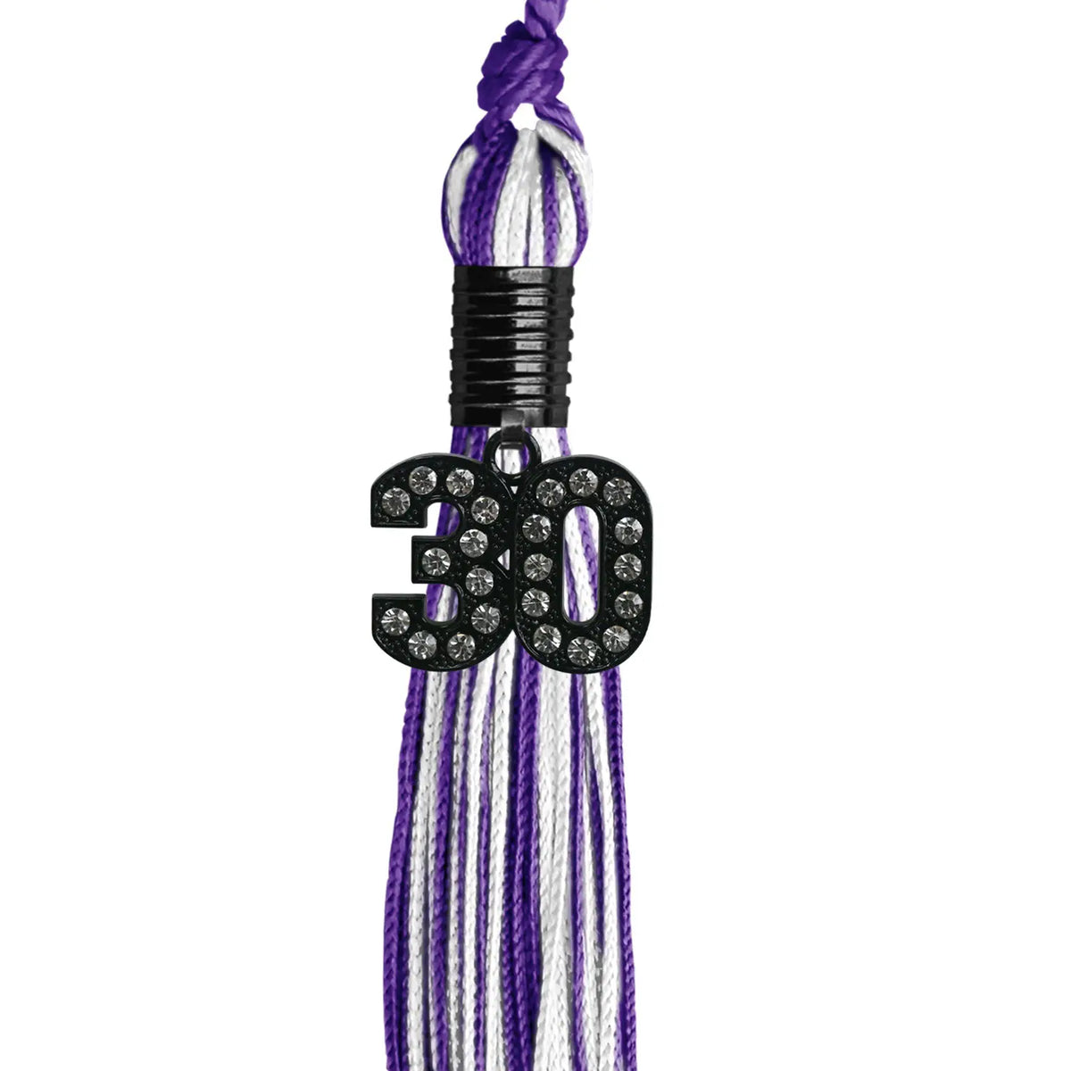 Purple/White Mixed Color Graduation Tassel with Black Bling Charm by Endea Graduation