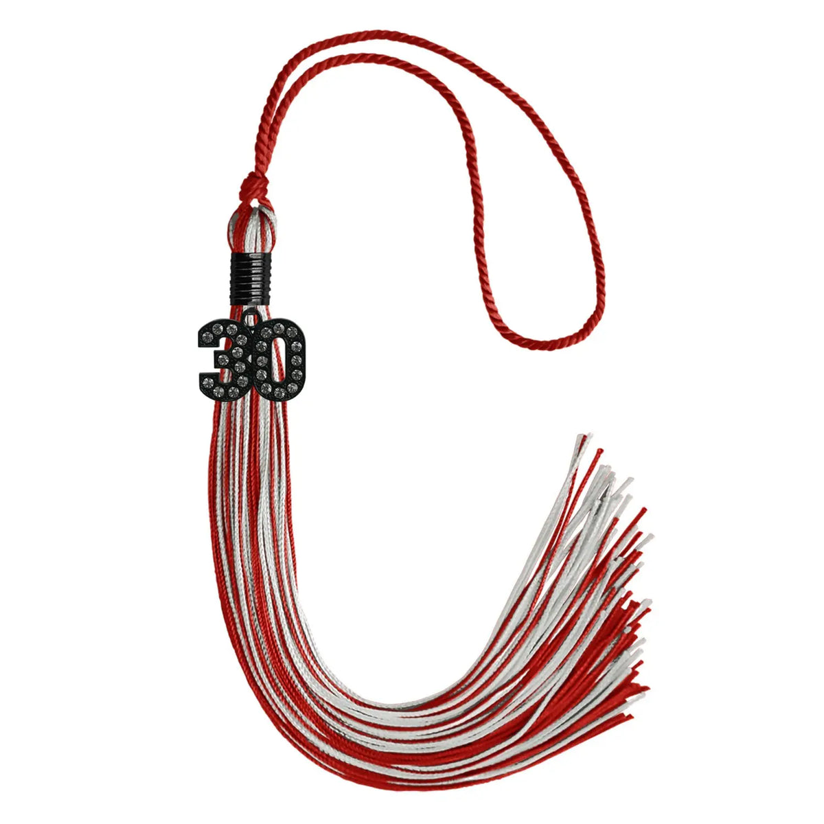 Red/Silver Mixed Color Graduation Tassel with Black Bling Charm by Endea Graduation