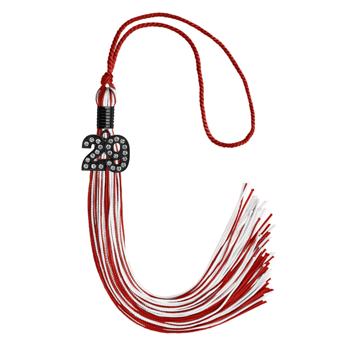 Red/White Mixed Color Graduation Tassel with Black Bling Charm by Endea Graduation