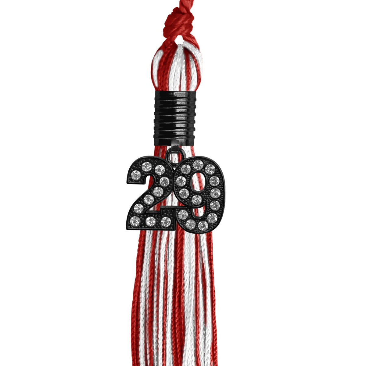 Red/White Mixed Color Graduation Tassel with Black Bling Charm by Endea Graduation