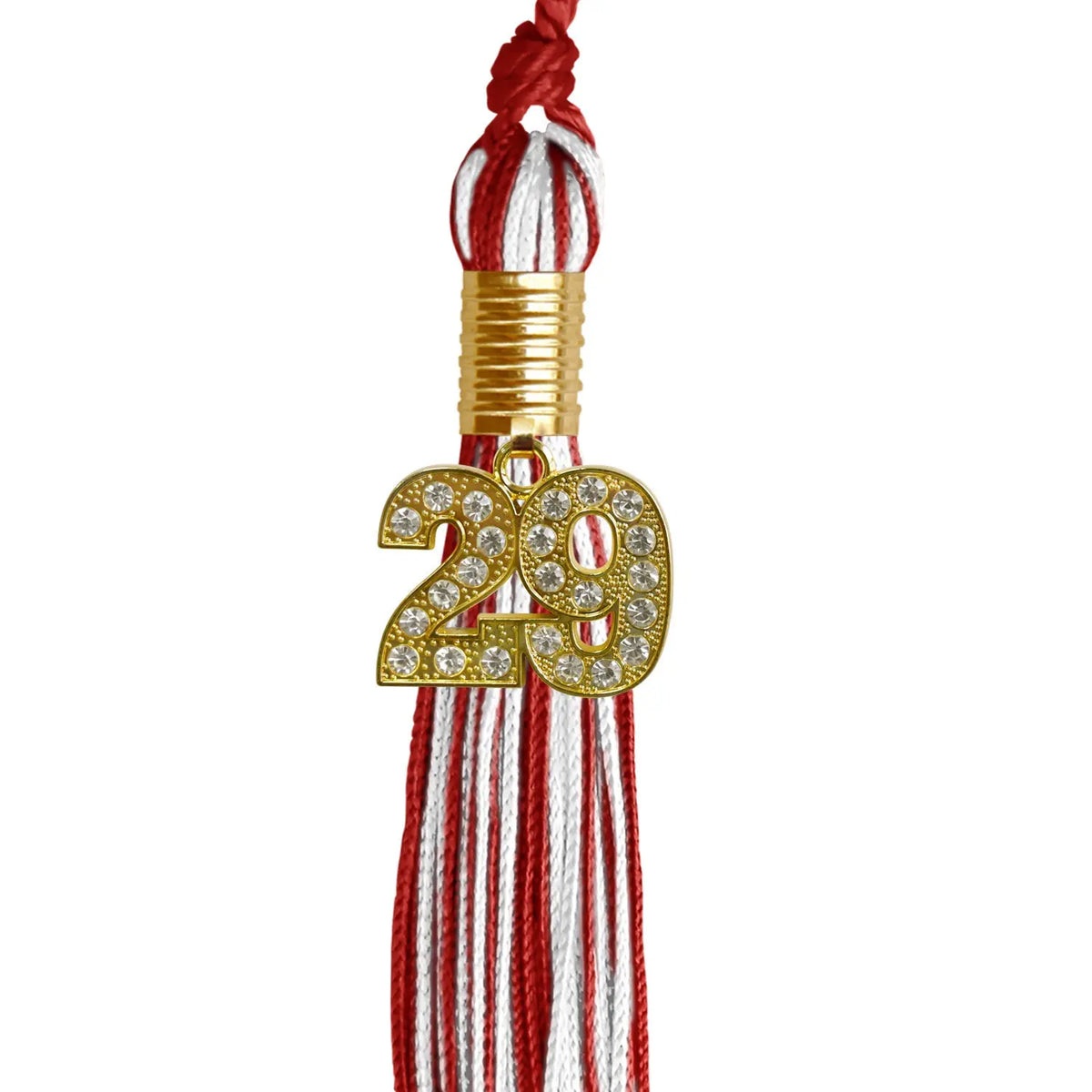 Red/White Mixed Color Graduation Tassel with Gold Bling Charm by Endea Graduation
