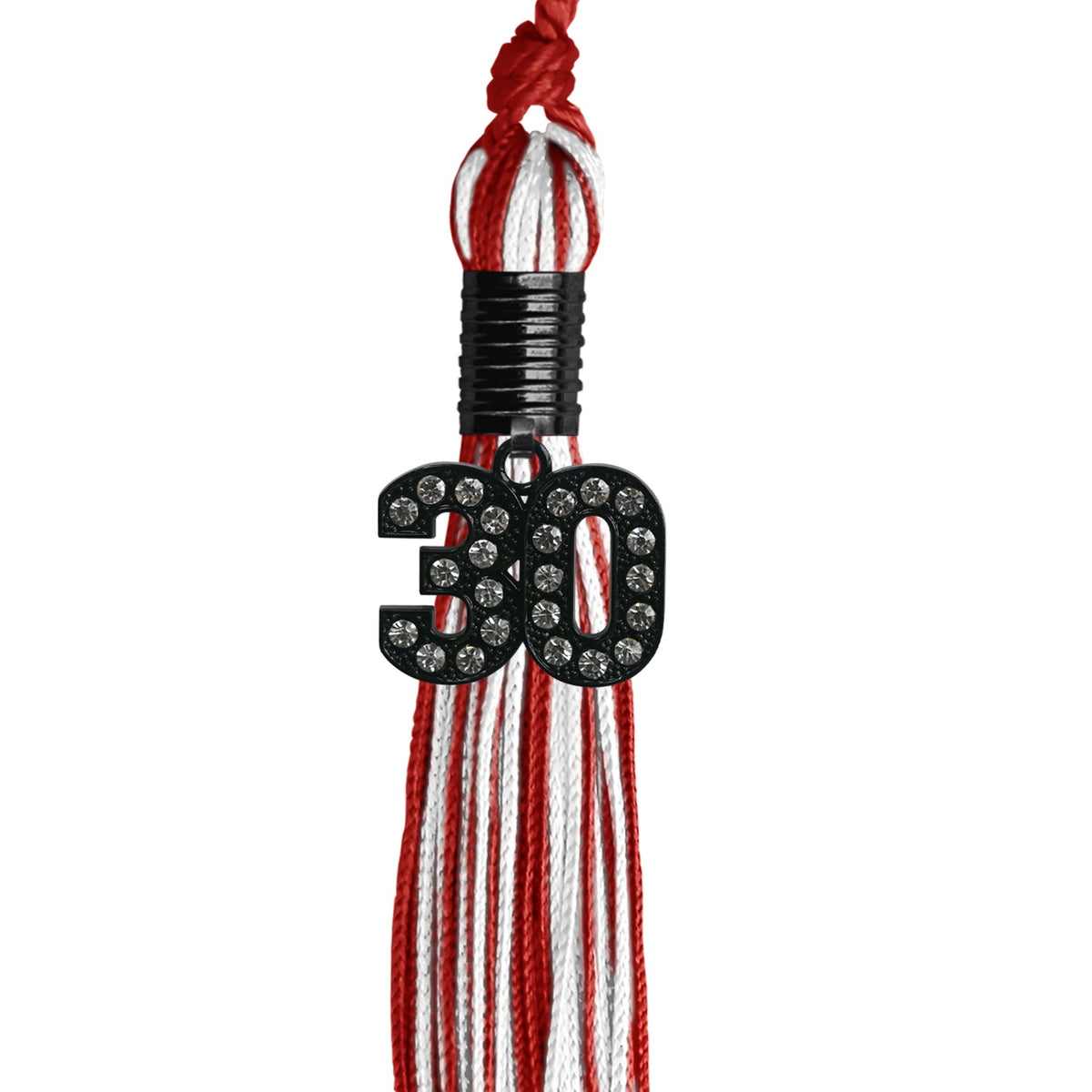 Red/White Mixed Color Graduation Tassel with Black Bling Charm by Endea Graduation
