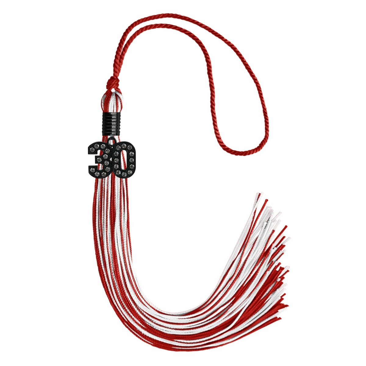 Red/White Mixed Color Graduation Tassel with Black Bling Charm by Endea Graduation