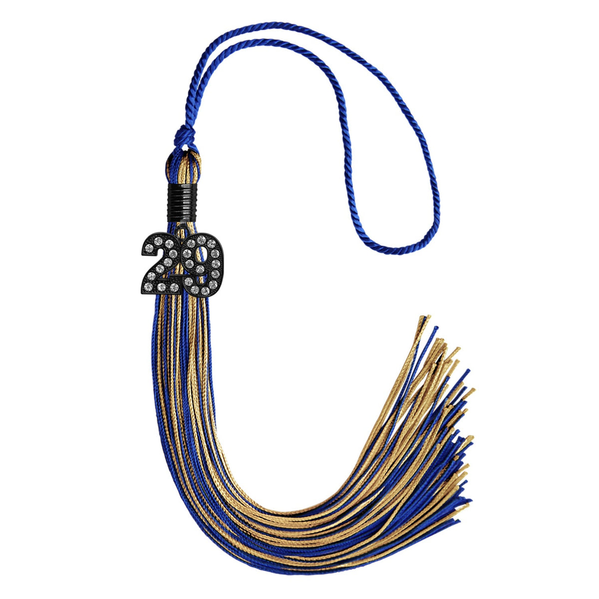 Royal Blue/Antique Gold Mixed Color Graduation Tassel with Black Bling Charm by Endea Graduation