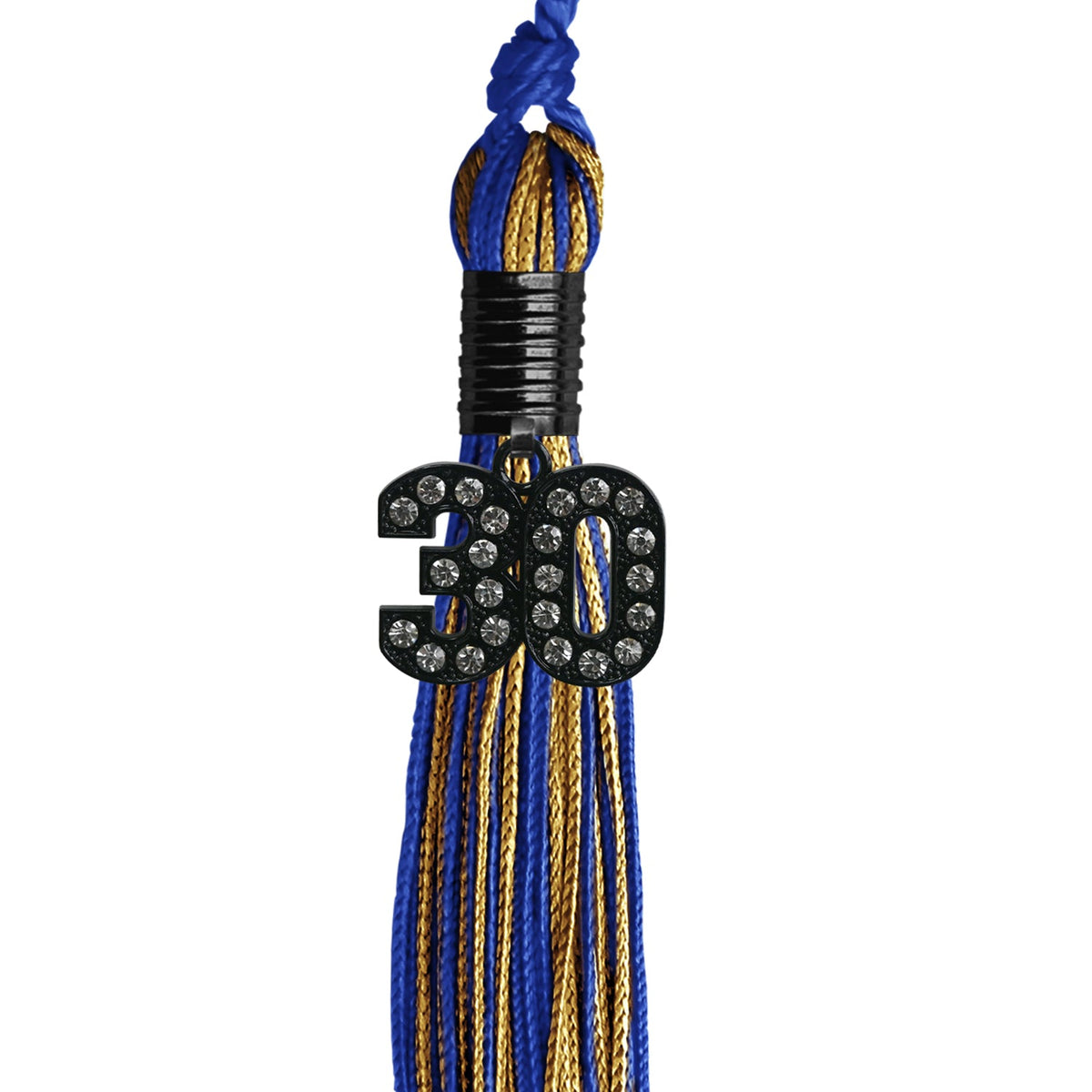 Royal Blue/Antique Gold Mixed Color Graduation Tassel with Black Bling Charm by Endea Graduation