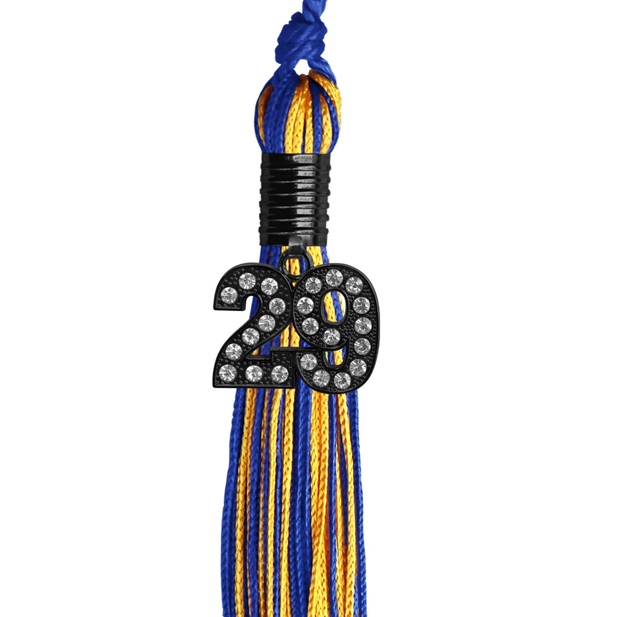 Royal Blue/Gold Mixed Color Graduation Tassel with Black Bling Charm by Endea Graduation