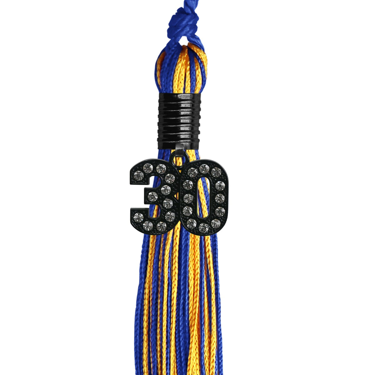 Royal Blue/Gold Mixed Color Graduation Tassel with Black Bling Charm by Endea Graduation