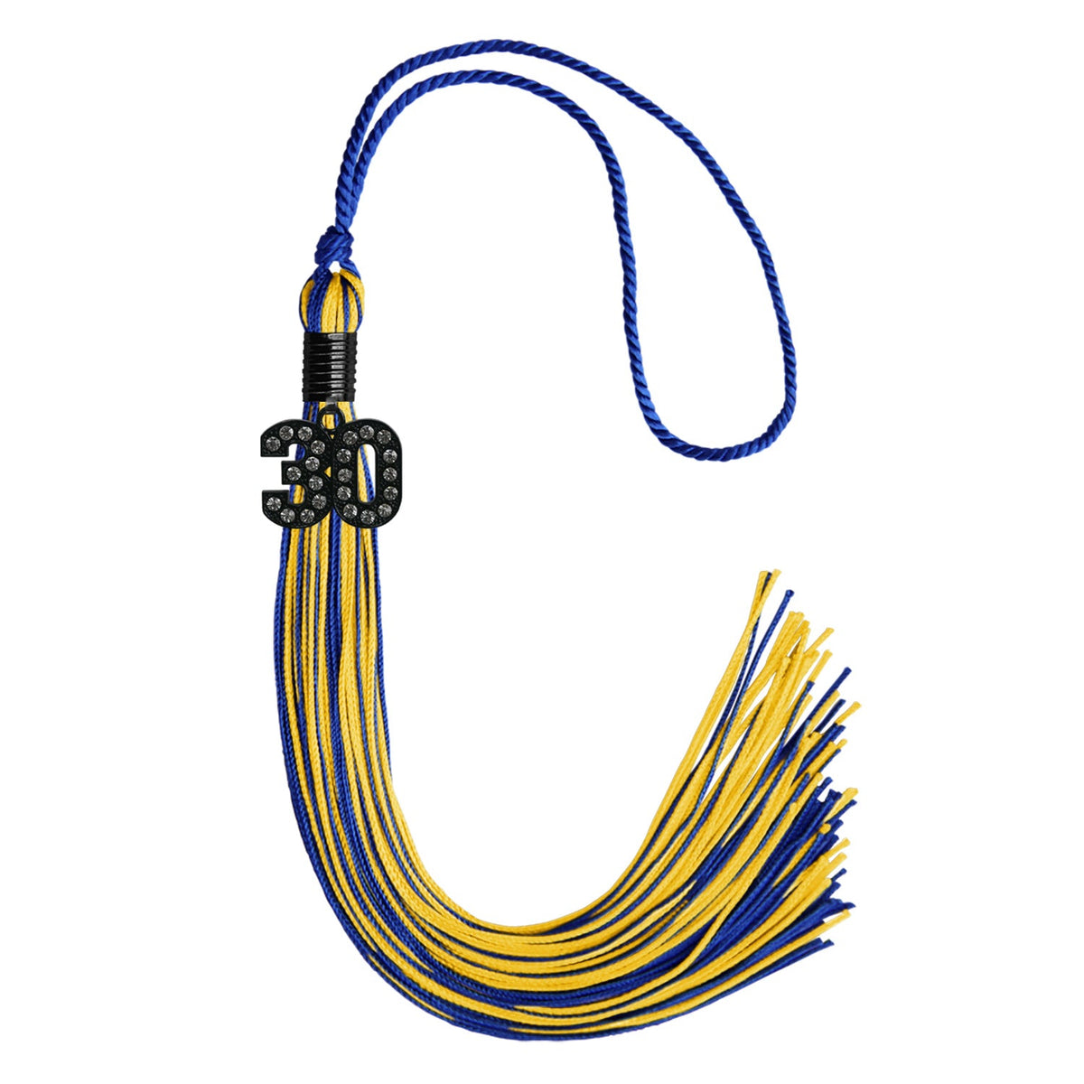 Royal Blue/Gold Mixed Color Graduation Tassel with Black Bling Charm by Endea Graduation