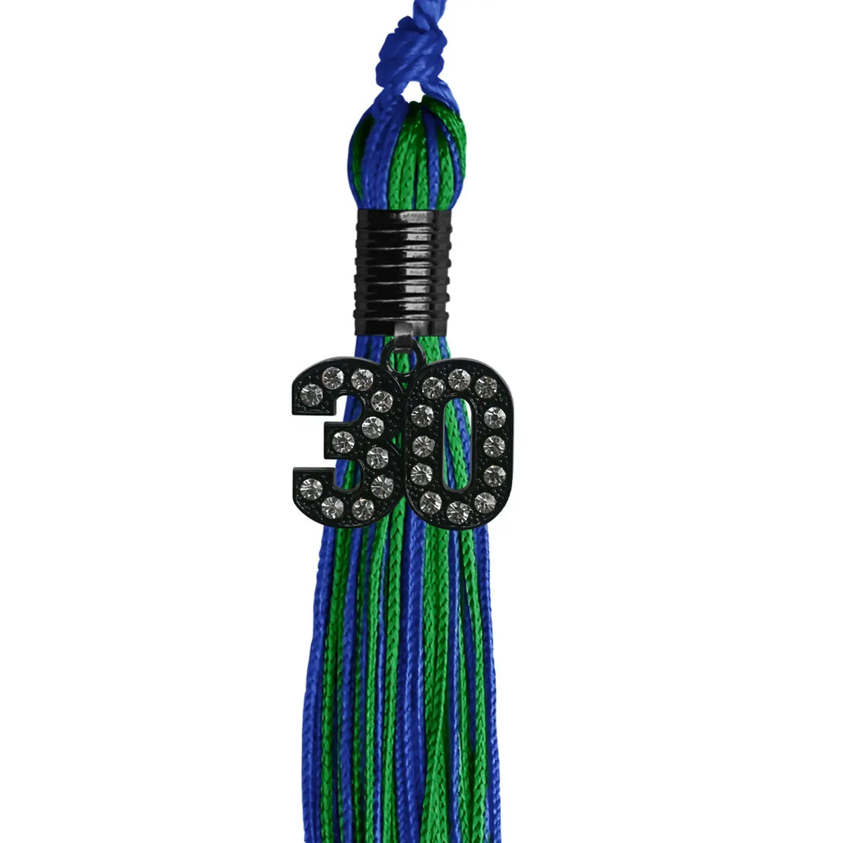 Royal Blue/Green Mixed Color Graduation Tassel with Black Bling Charm by Endea Graduation