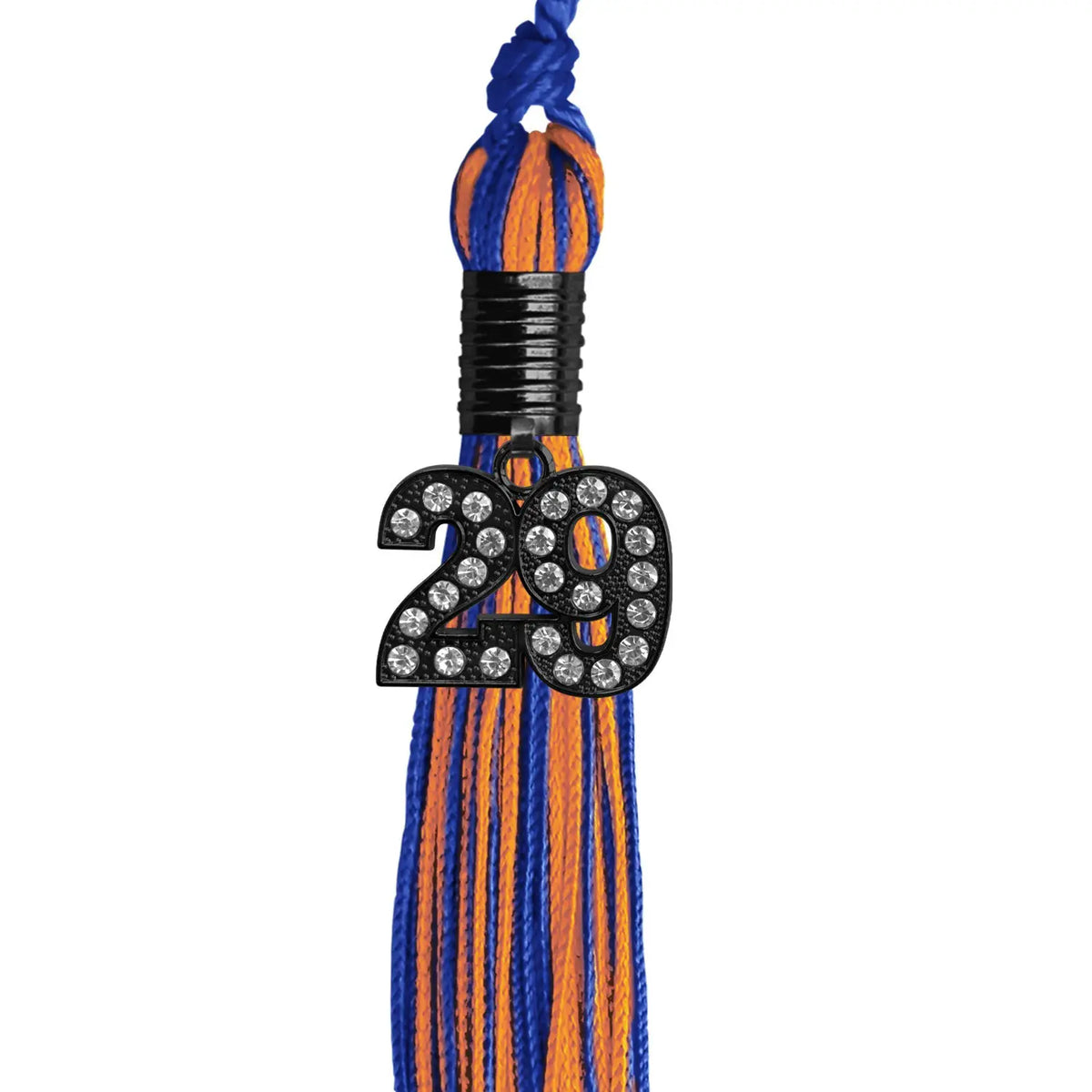 Royal Blue/Orange Mixed Color Graduation Tassel with Black Bling Charm by Endea Graduation