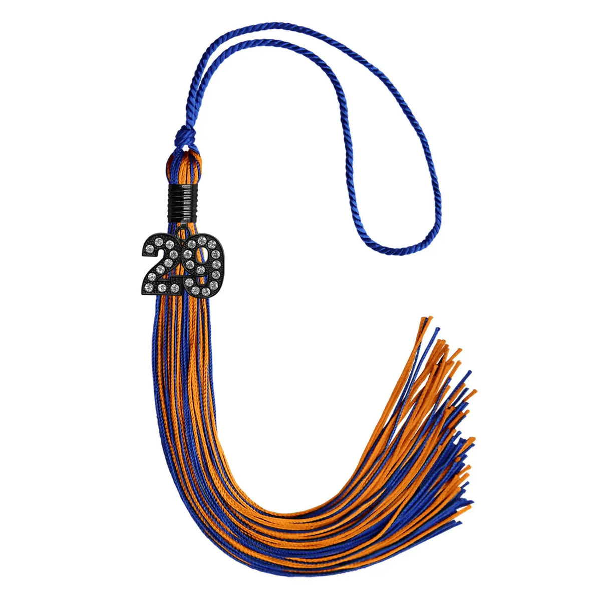 Royal Blue/Orange Mixed Color Graduation Tassel with Black Bling Charm by Endea Graduation