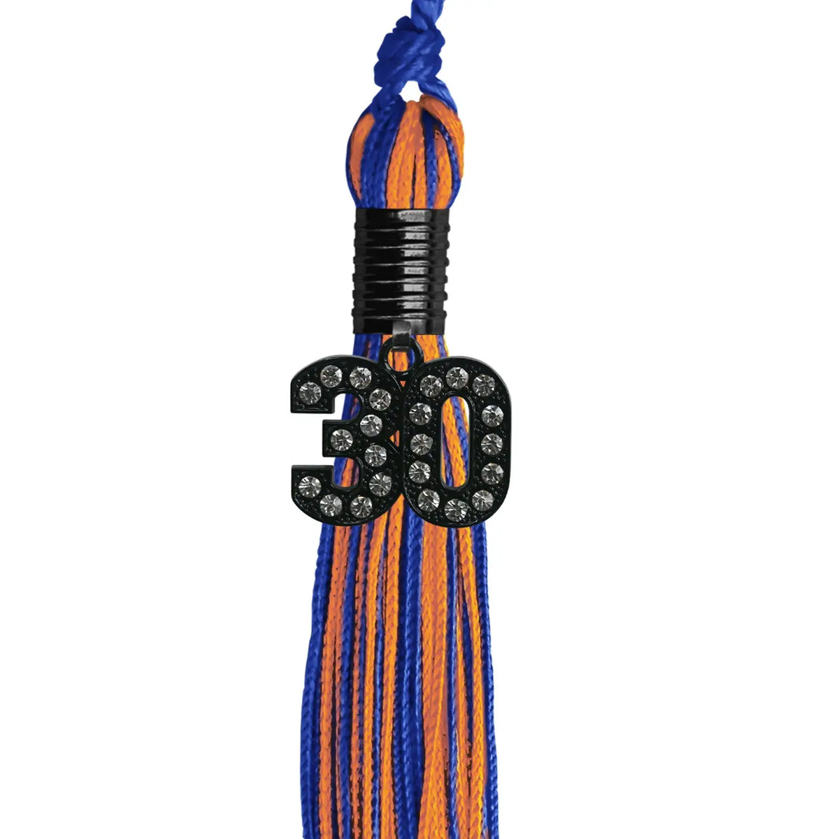 Royal Blue/Orange Mixed Color Graduation Tassel with Black Bling Charm by Endea Graduation