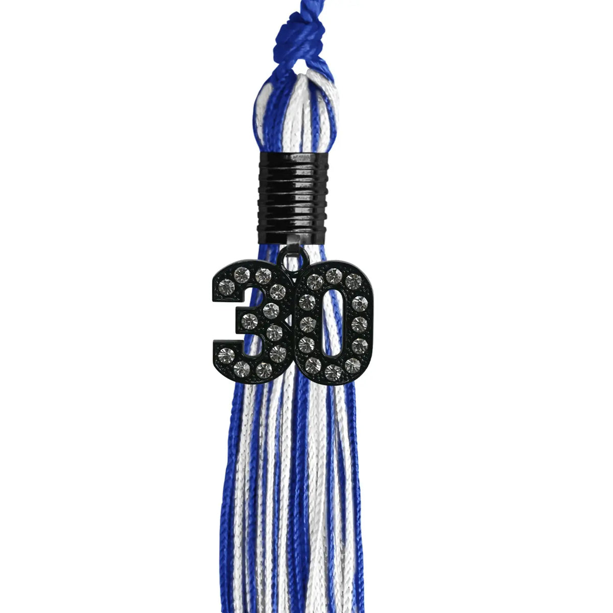 Royal Blue/White Mixed Color Graduation Tassel with Black Bling Charm by Endea Graduation